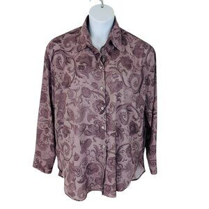 Acne Studios Women's Size 42 or US 10 Floral Scroll Print Oversize Gray Shirt